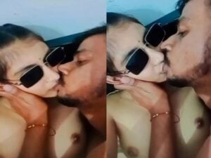 stylish girlfriend kissing with viral boobs