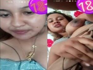 big boobs horny GF fingering on video call to