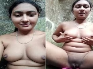 cute girl outdoor nude video making for