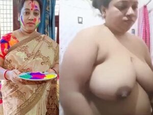 Bengali boudi stripping nighty and showing huge