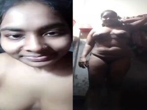 Bengali wife in bathroom shows nude body before