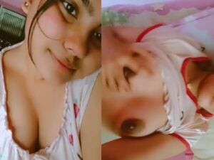 cute girlfriend selfie video showing boobs and