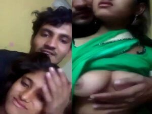 girlfriend in saree lets boyfriend press her big